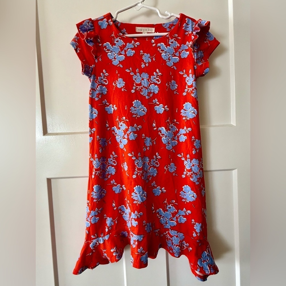 🌸 Copper Key Girls Red Floral Ruffle Dress | Size 5